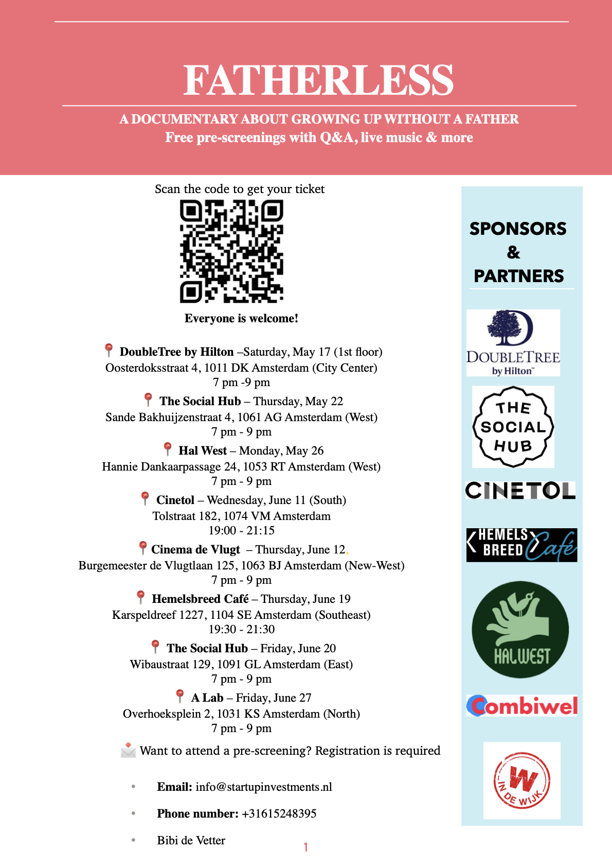 Flyer pre screenings documentaire Fatherless Bibi de Vetter Caribisch vaderschap